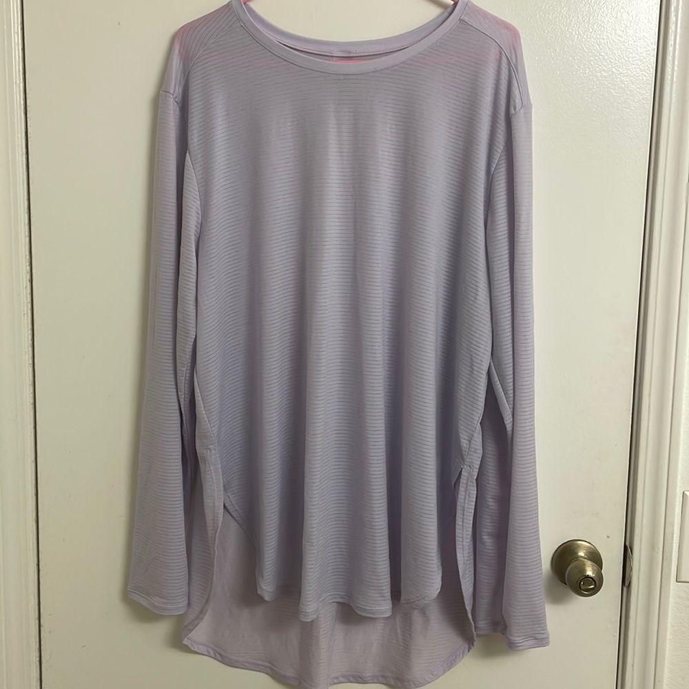 Women's Mono B Side Slit Flow Long Sleeve T-Shirt, Purple Heather Size 3XL